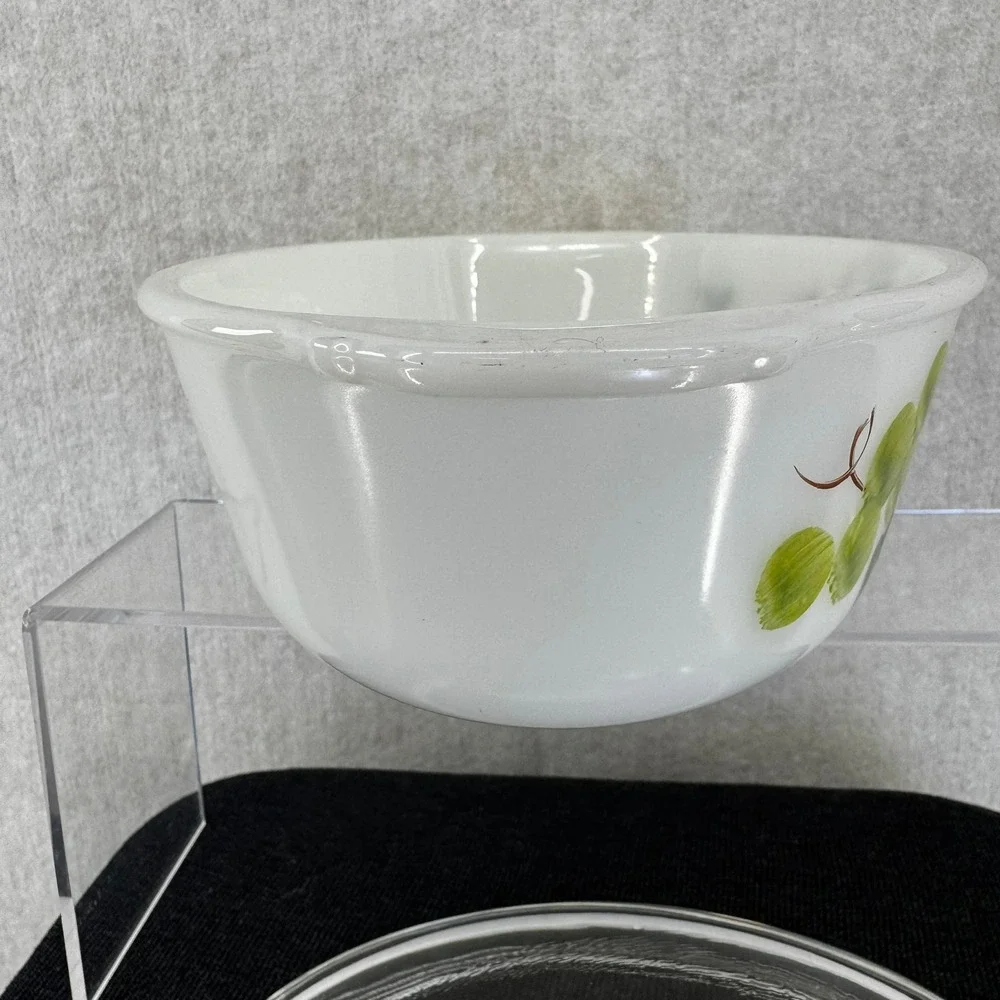 Vintage Fire King Fruit Pattern 2 QT Milk Glass Casserole Dish with Lid